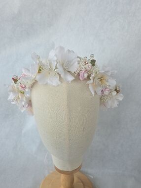 Hand Crafted White and Blush Floral Bridal Crown